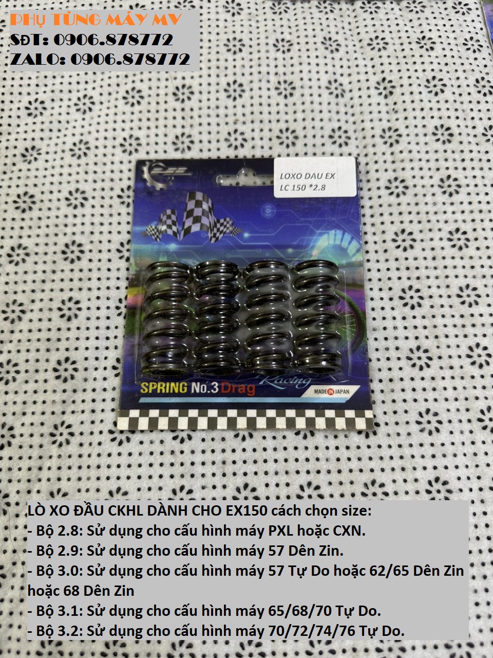 Lò xo đầu độ HL size 2.8/2.9/3.0/3.1/3.2 dành cho xe Ex150