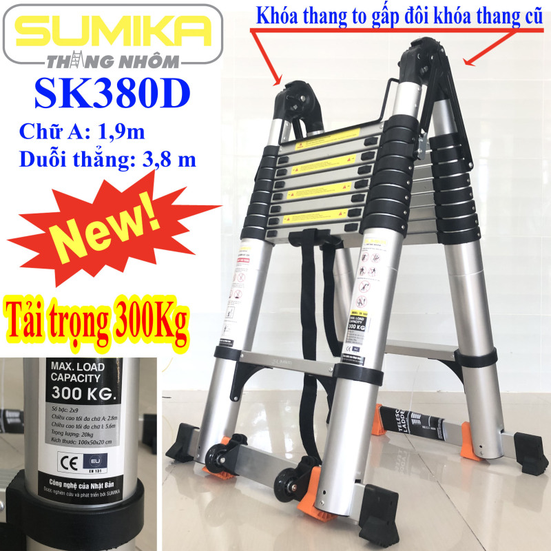 Thang nhôm rút đôi Sumika SK380D - Chữ A 1,9m duỗi thẳng 3,8m