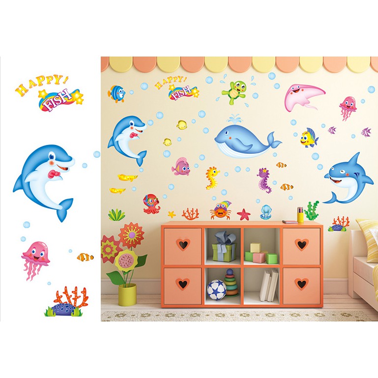 Decal dán tường cá voi nhỏ ( 1m5*1m2)