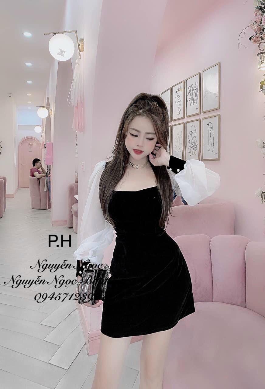 Đầm body phối tay dài phồng=MTB#damnu