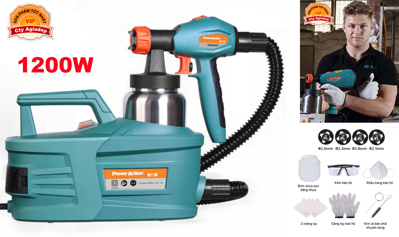 Máy phun sơn công suất lớn 1200W sơn siêu mịn với mọi loại sơn Power Action