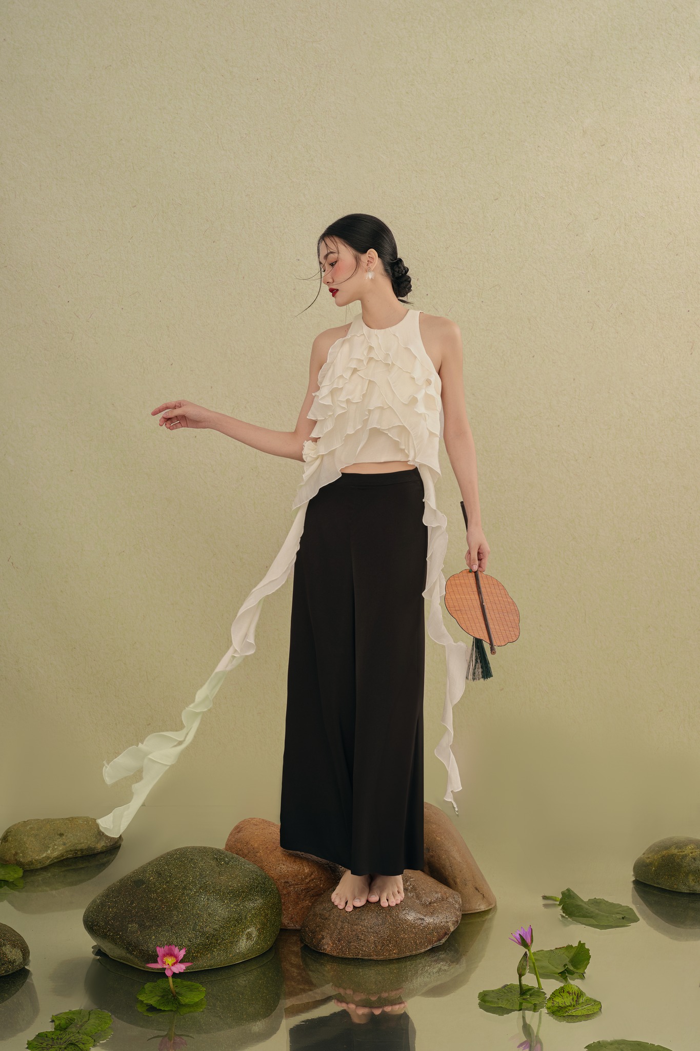 OLV - Quần lụa phối với áo dài Black Culottes ver 2
