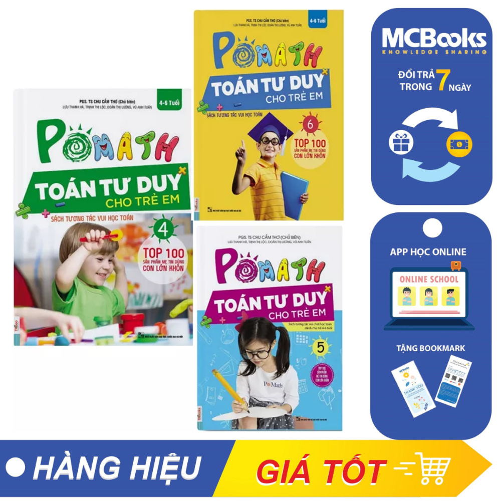 Sách - Combo 3 Cuốn Pomath Toán Tư Duy Cho Trẻ Em Từ 4 - 6 Tuổi (Tập 4,5,6) - McBooks