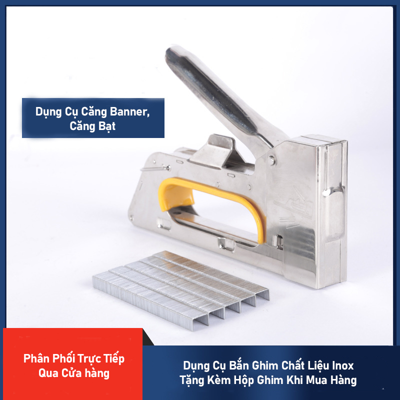 Combo máy bắn ghim và 1 hộp 2000 ghim dùng bắn ghim gỗ, bắn ghim yên xe