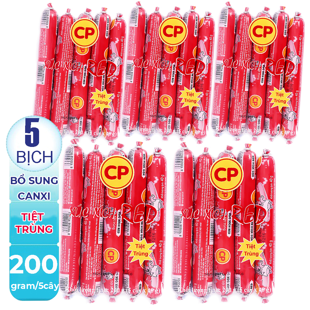 [ ĂN LÀ GHIỀN ] 10 Bịch x 05 cây (200gr) Xúc xích heo RED ăn liền, tuyệt trùng và an toàn thực phẩm CP, HSD 5 tháng kể từ ngày sản xuất.- Đồ ăn vặt ngon.2022