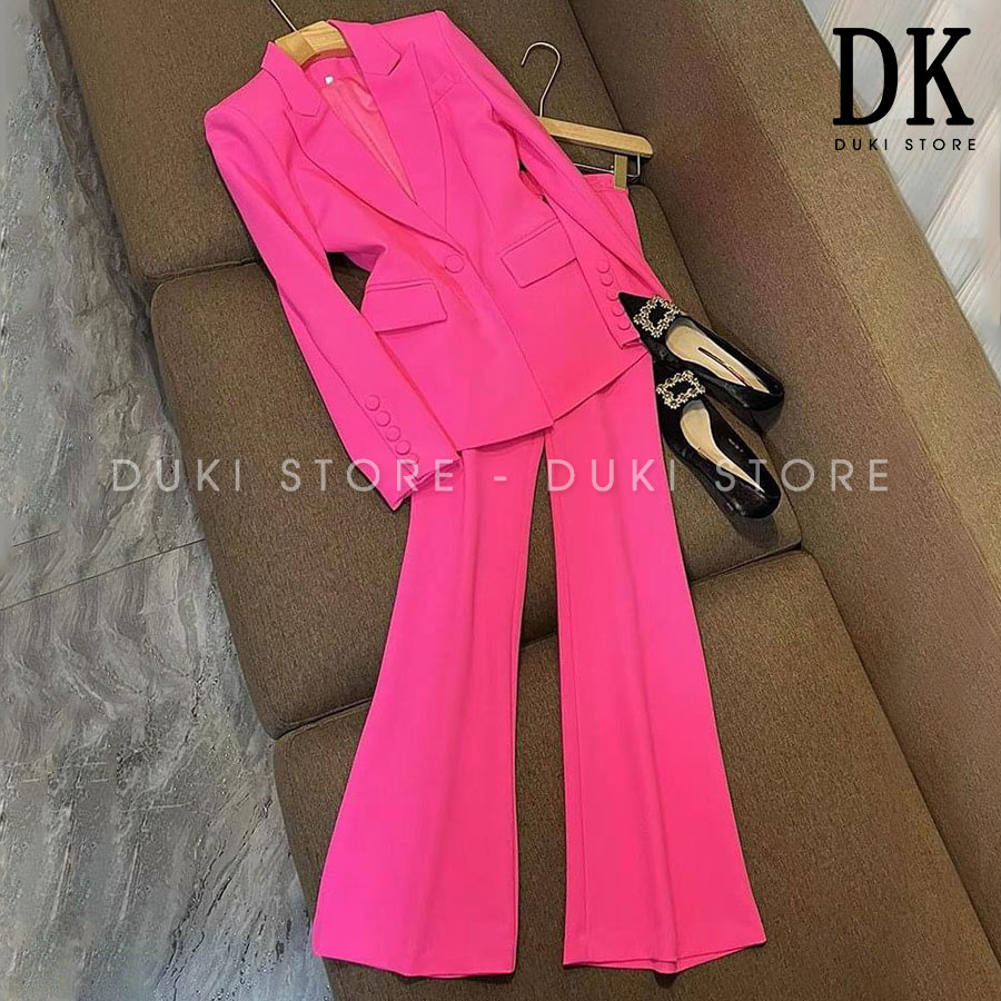 Bộ vest nữ, áo vest nữ hàn quốc màu hồng đẹp sang trọng dku0056- duki store