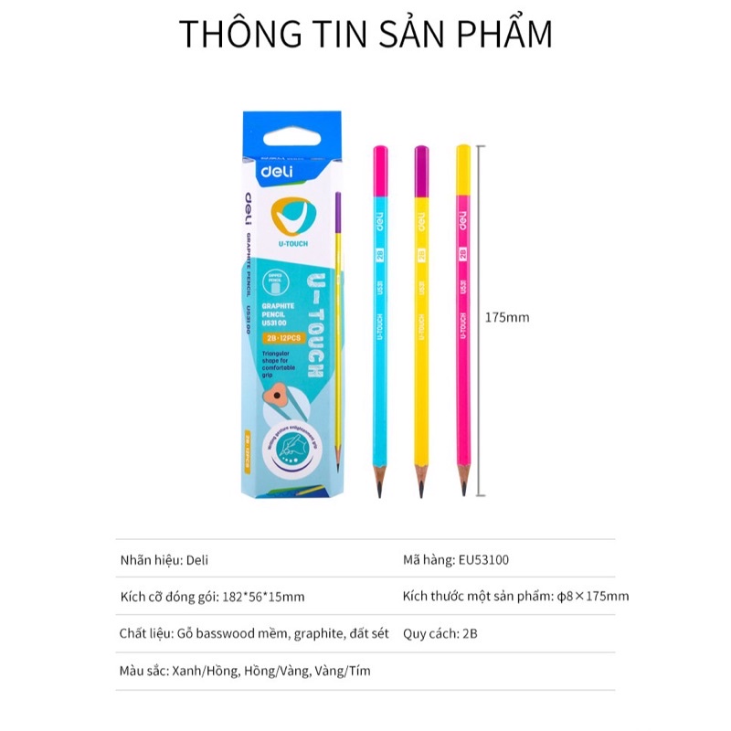 Hộp 12 Cây Bút Chì Gỗ EU53100 - Deli
