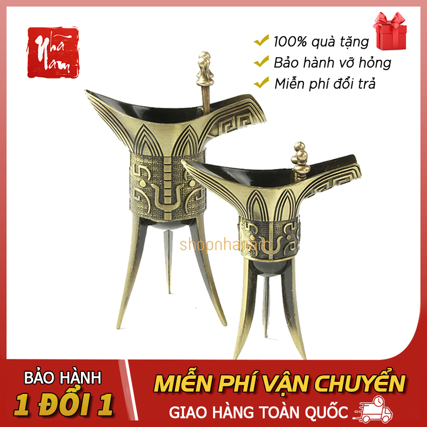 Ly Uống rượu cổ, Chén Càn Long đồng ba chân uống rượu, ly uống rượu thờ cúng Phong Thủy Nhã Nam