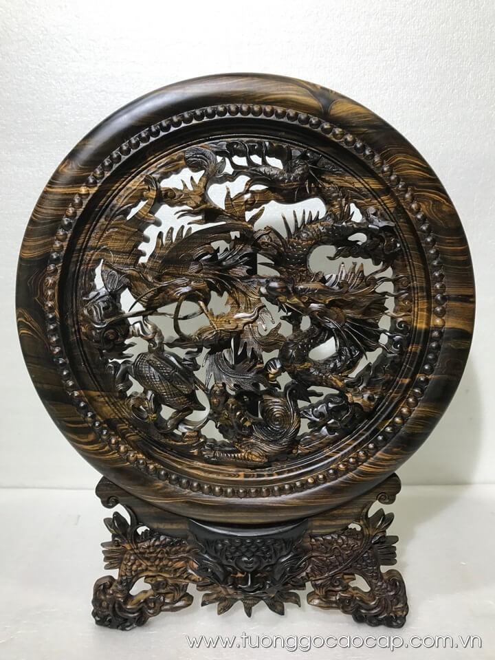 Đĩa tứ linh gỗ mun hoa cao cấp