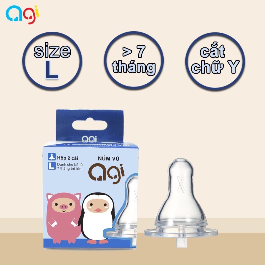 Núm vú bình sữa Agi cổ hẹp size S/M/L (hộp 2 núm) - BEEKIDS PLAZA