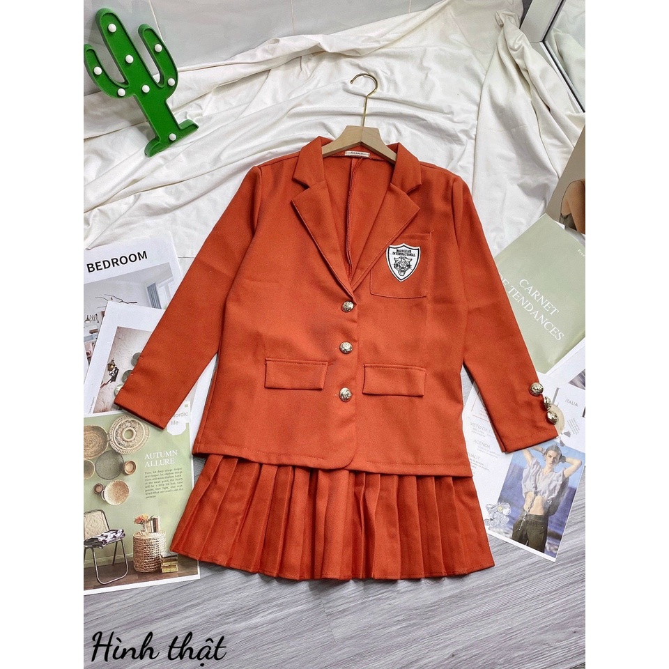 Sét áo vest + chân váy xếp ly ( có quần trong)