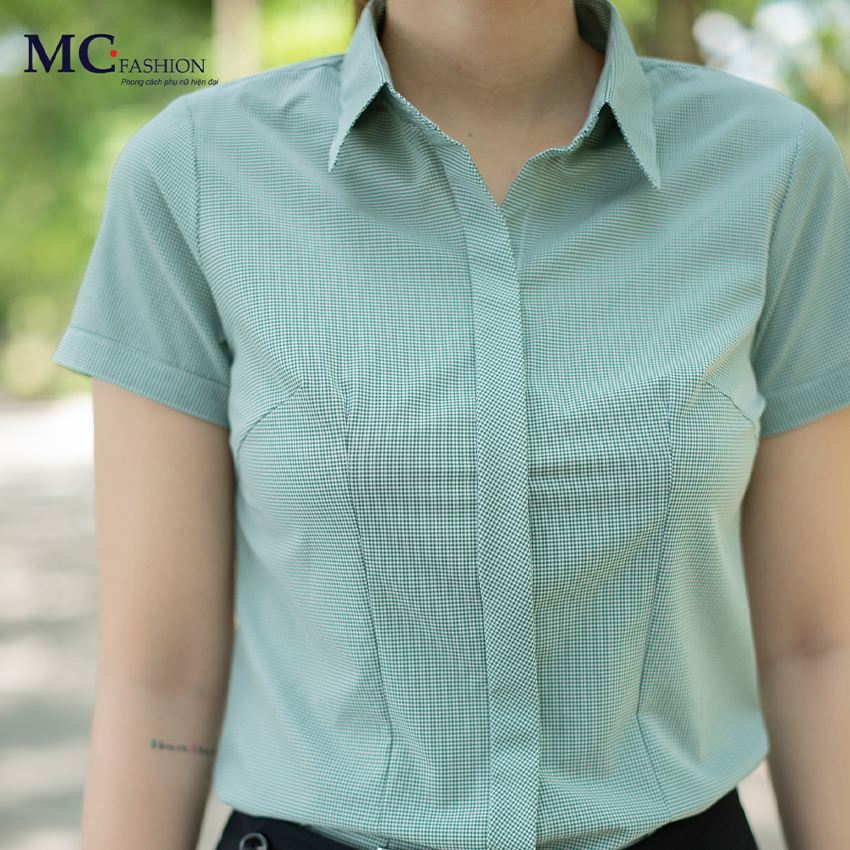 Áo Sơ Mi Nữ Đẹp Mc Fashion, Kẻ Sọc Caro, Tay Ngắn Cộc, Cổ Đức, Kiểu Dáng Áo Sơ Mi Nữ Công Sở, Màu Hồng, Xanh, Nâu, Đỏ Cam A645
