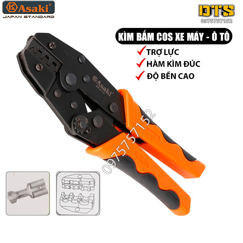 Kìm bấm cos trợ lực xe máy, ô tô chuyên dụng 2 tầng Asaki, hàm kìm thép đúc nguyên khối, kìm cos đa năng, độ chính xác cao
