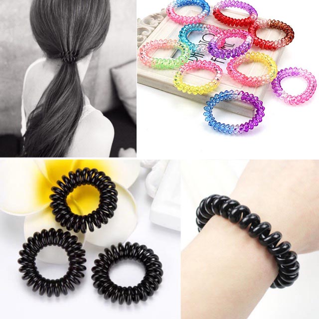 Set 10 cột tóc lò xo đen và màu PHỤ KIỆN 68 (có thể làm vòng tay móc khóa)
