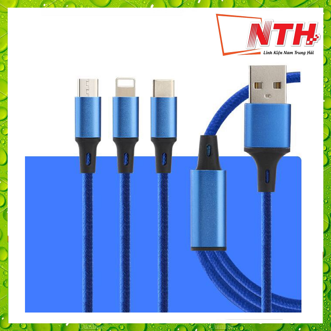 Cáp sạc 3 đầu chống rối đứt cho iphone - micro - type c