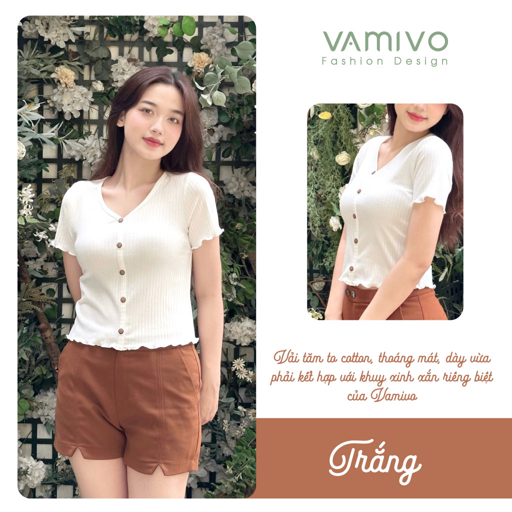 Áo thun kiểu nữ ATK08, áo thun trơn nữ thun tăm to 100% cotton thương hiệu Vamivo