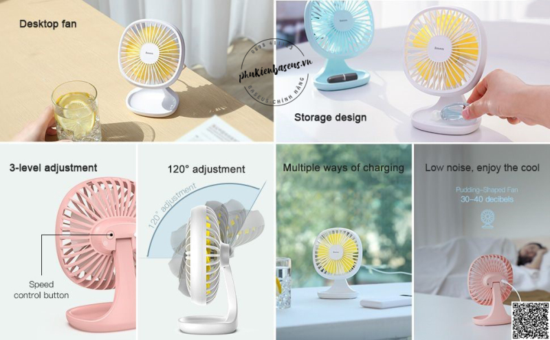 Quạt mini để bàn Baseus Pudding Shaped Fan - Mini USB Air Cooling Fan Clip Desk Fan