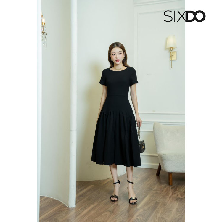 Đầm xòe hạ eo SIXDO (Black Gored Midi Woven Dress)