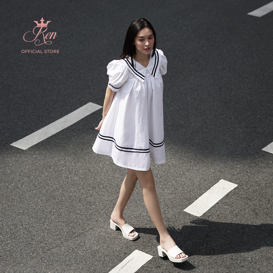 REN BY TEE- Đầm Cổ Lá Sen Viền Tay Phồng