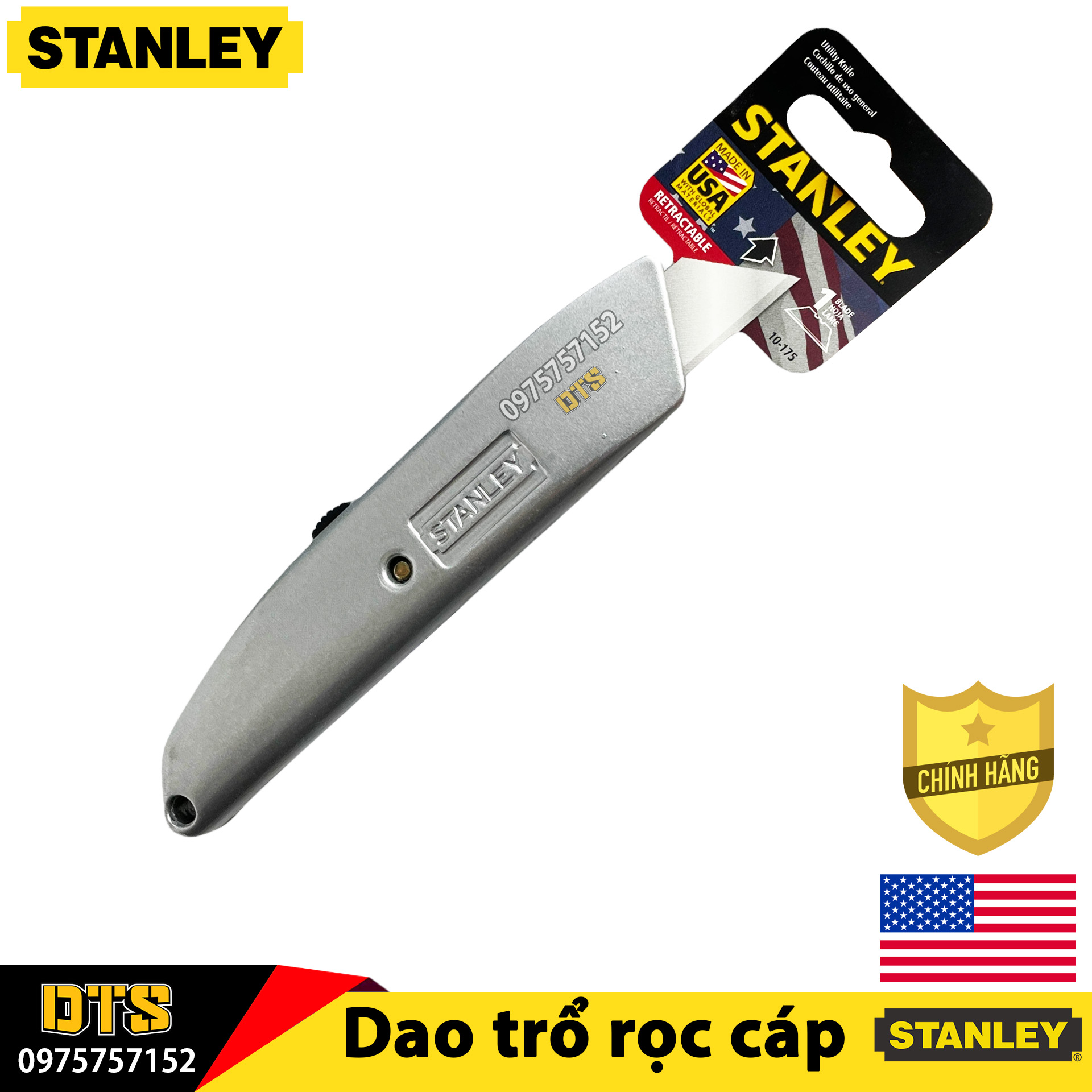 Dao trổ - Dao rọc cáp siêu bền hãng STANLEY Mỹ 10-175, dao rọc đa năng lưỡi thép siêu sắc, bền bỉ cắt trên nhiều chất liệu, thiết kế siêu nhẹ cầm nắm thoải mái, lưỡi điều chỉnh nhiều nấc, dao rọc giấy, dao trổ cáp, dao cắt decal