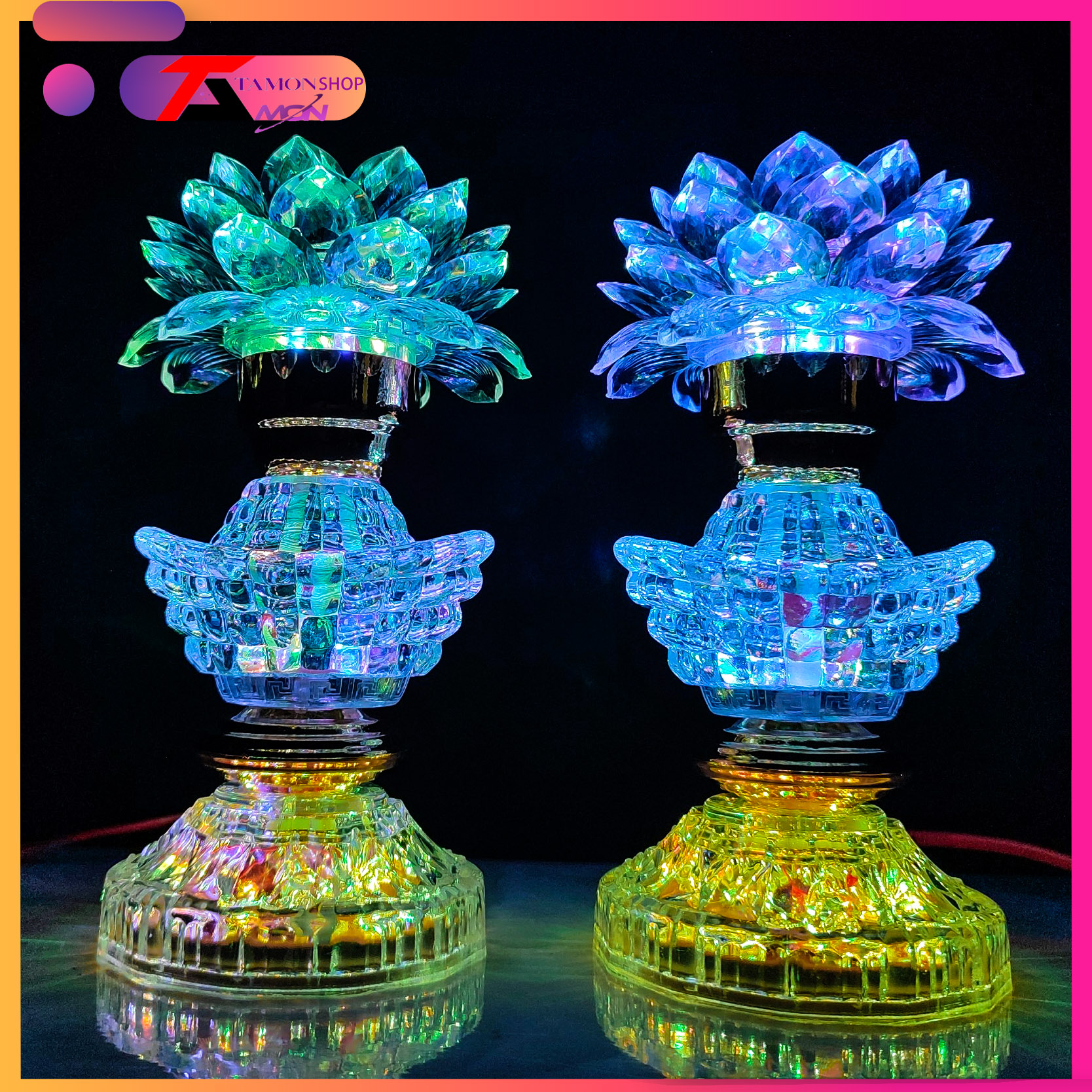💥 cặp đèn thờ hoa sen thỏi vàng, sen thờ cúng, đài sen quan âm, đài sen tượng phật, sáng từ đế đến ngọn sen