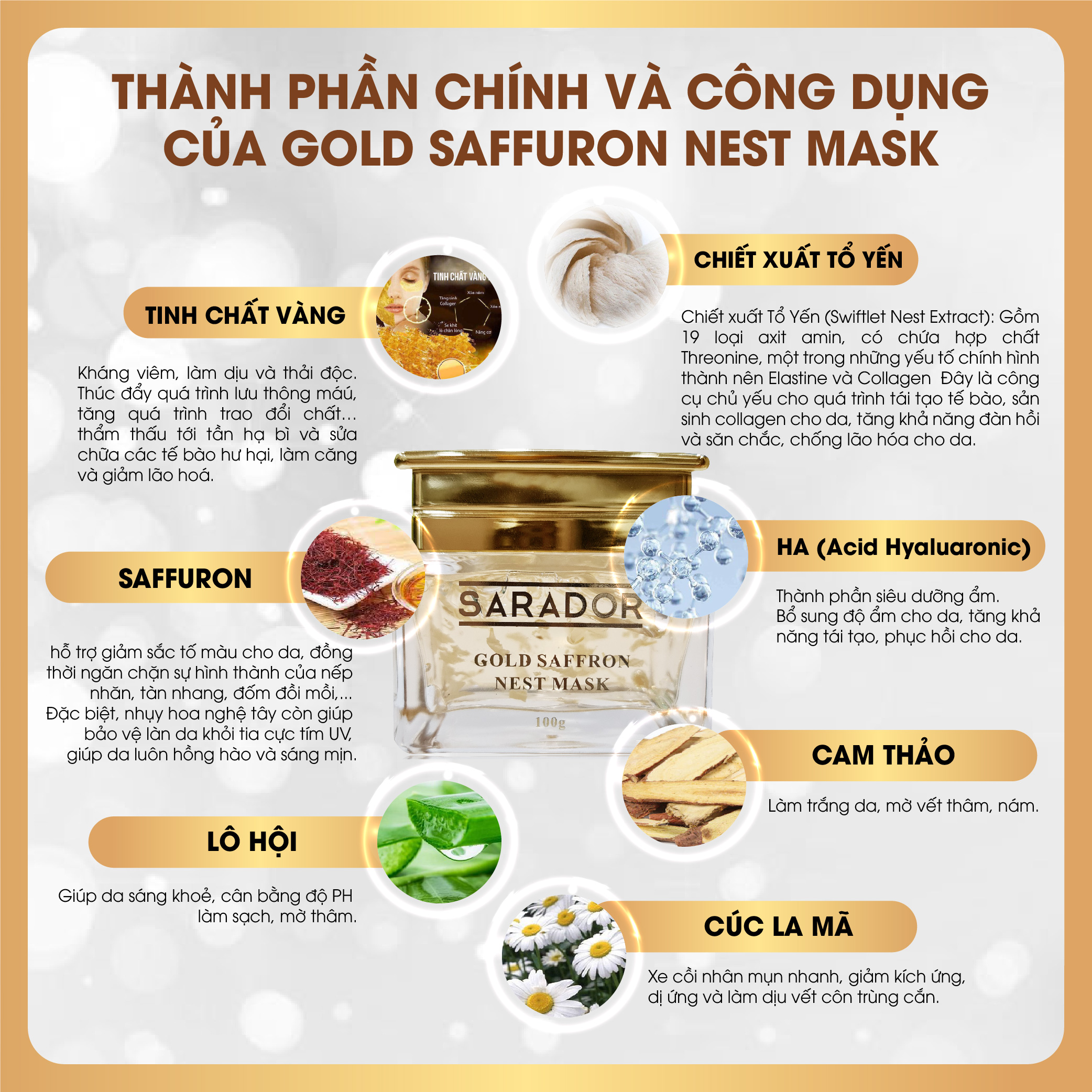 [Freeship]Mặt Nạ Cao Cấp Tinh Chất Vàng SARADOR ( Gold Saffaron Nest mash)