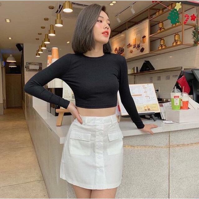 [HCM]Áo thun nữ croptop dài tay trơn-4 màu