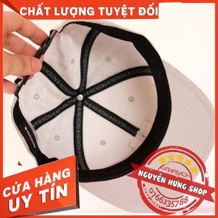 Nón snapback - nón hiphop trơn xám bạc logo NIXON vuông