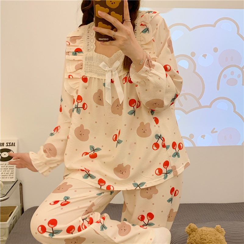 🌸🌸Bộ đồ ngủ Pyjama mềm mại cổ vuông ren đính nơ🌸🌸