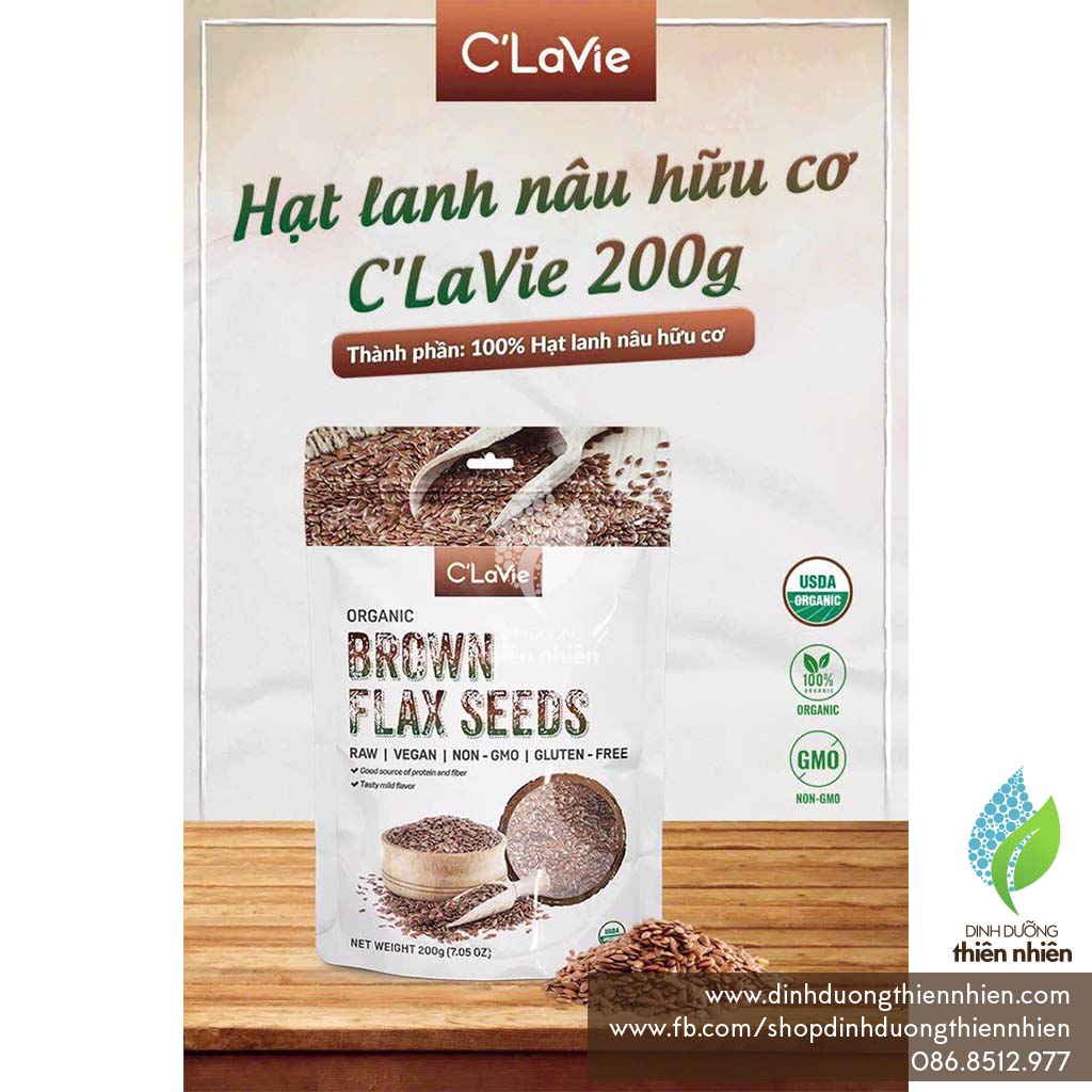 Hạt lanh nâu - lanh vàng hữu cơ c'lavie organic yellow - brown flax seeds, 200g