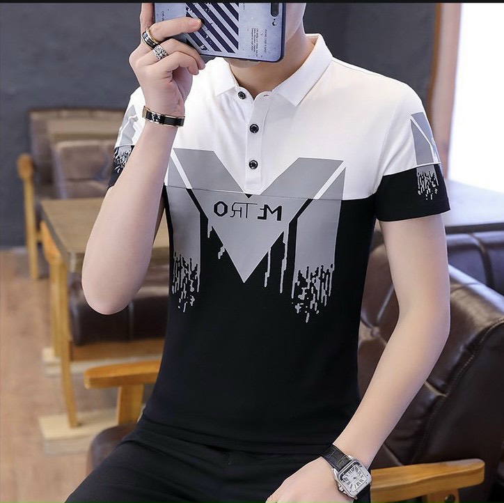 Áo thun nam in thêu chữ logo M mẫu mới phối caro tay áo cực đẹp,áo phông nam cổ trụ tay ngắn hàng chuẩn shop giá rẻ kaystore