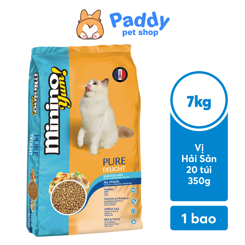 [7kg] Hạt Cho Mèo Minino Yum Vị Hải Sản - 20 túi 350g