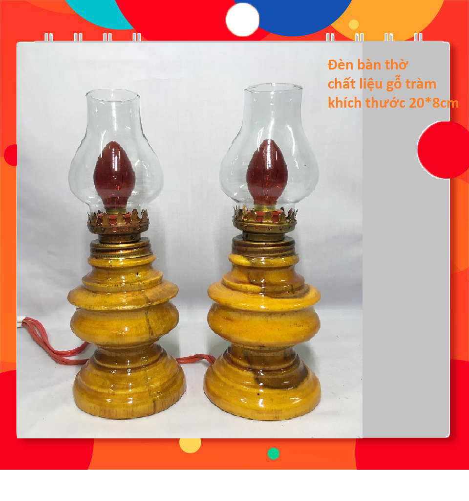 Cặp Đèn Để Bàn Thờ  bằng điện thờ cúng gia tiên thờ phật Gỗ Tràm ms14hạnh dung store