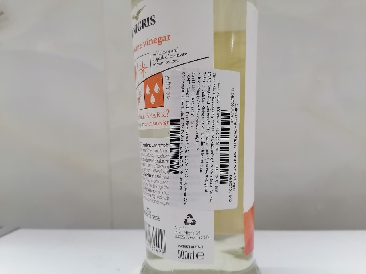 [500ml] GIẤM RƯỢU VANG TRẮNG [Italia] DE NIGRIS White Vinegar (cff-hk)