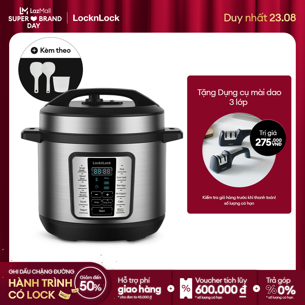 [Duy nhất 23.8 - Mua ngay] EJP666SLV - Nồi áp suất điện tử đa chức năng Lock&Lock (6L) - 11 chế độ nấu, Tiết kiệm điện 70%, Giữ ấm 24h - Hàng chính hãng - Bảo hành 2 năm