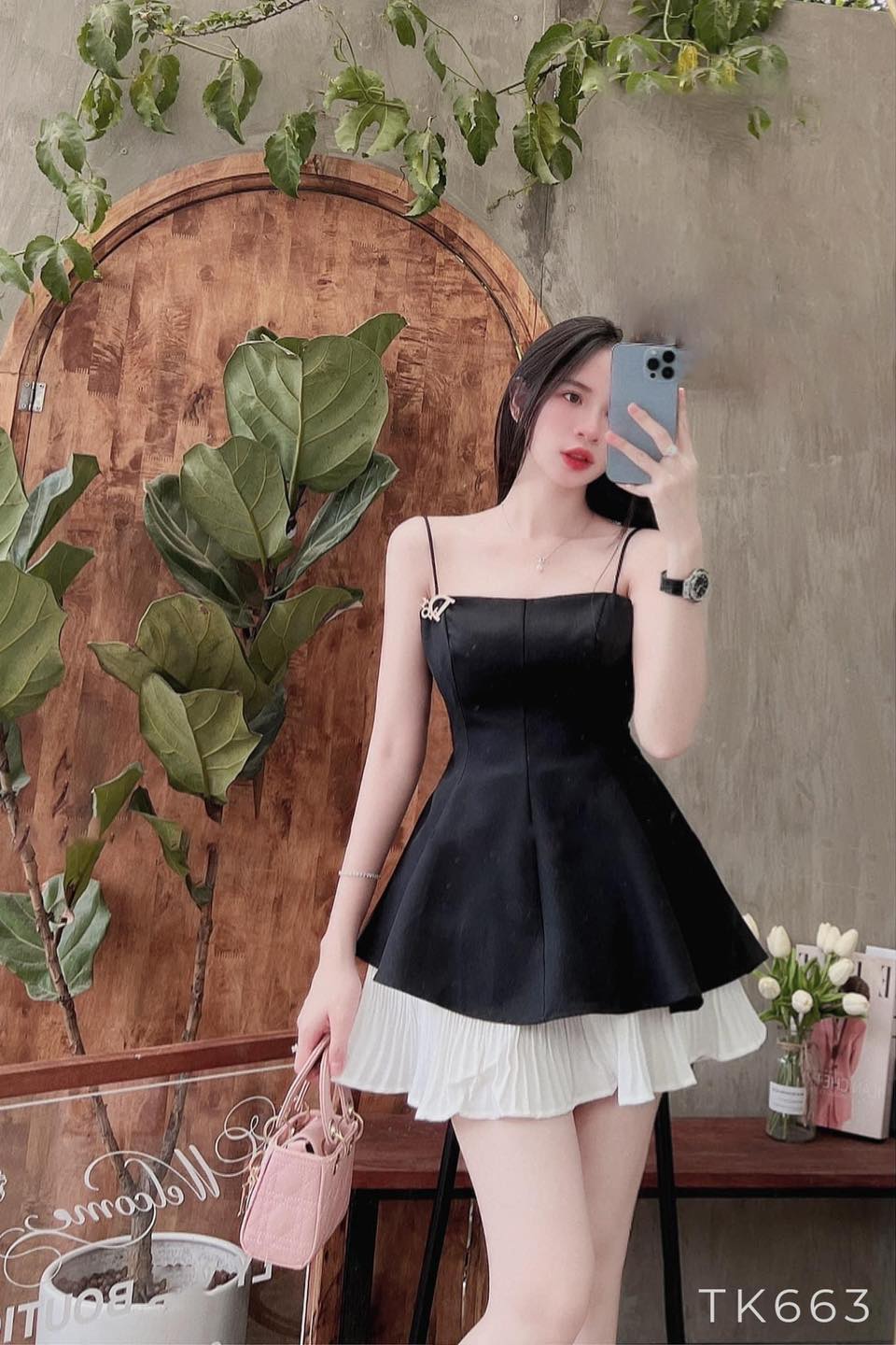 [Ảnh thật] Áo peplum 2 dây xòe lệch tà