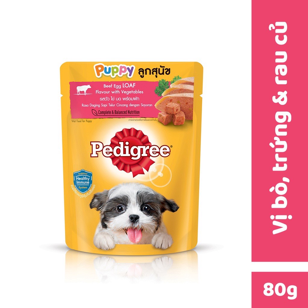 Thức ăn Pate cho chó con PEDIGREE dạng sốt vị bò, trứng và rau 80g