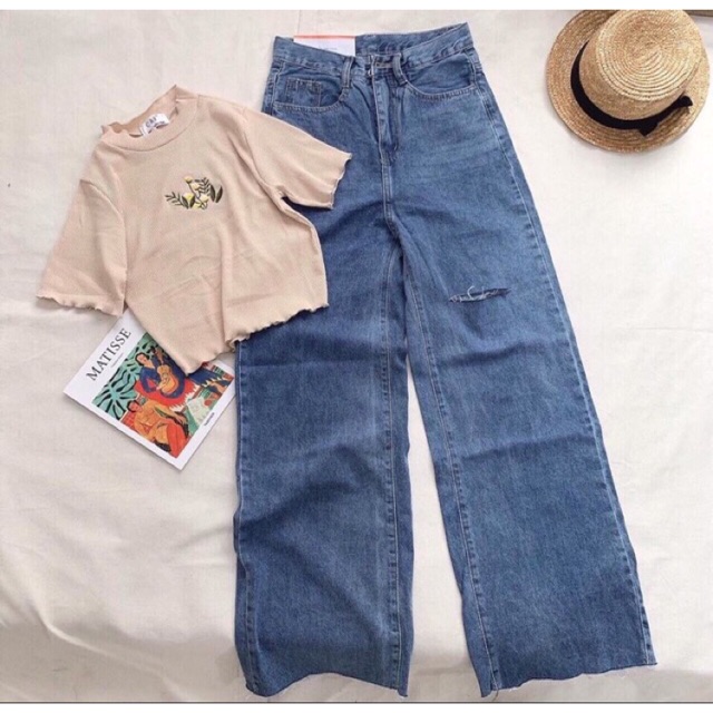 Baggy jeans ống rộng rách 1 line