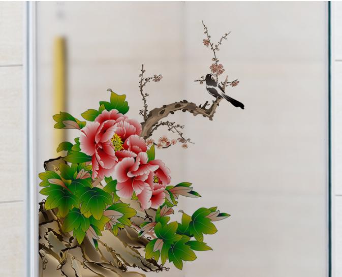 [HCM]Decal Dán Kính Cao Cấp - Cành Mẫu Đơn đỏ ( 60x58 )-DK7082