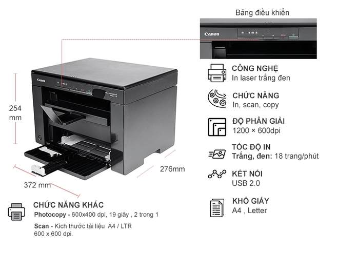 Máy in laser đen trắng đa năng Canon MF3010 (Print/ Scan/ Copy)
