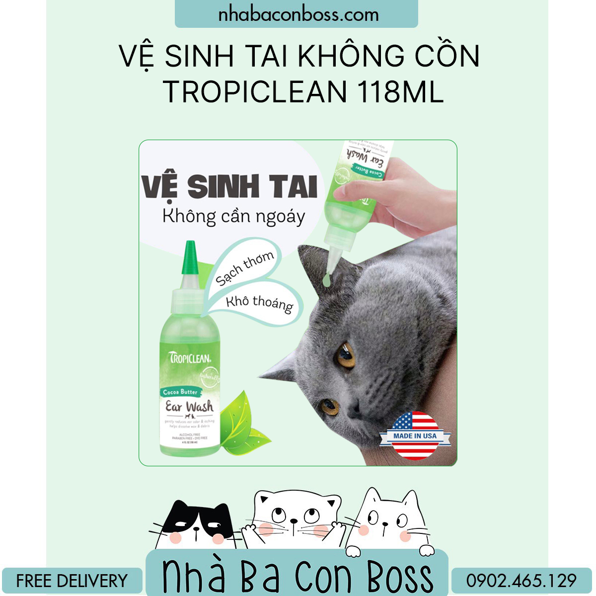 [Vệ Sinh Tai] Dung Dịch Tropiclean Oxymed Cho Mèo/ Chó Chai 118ml