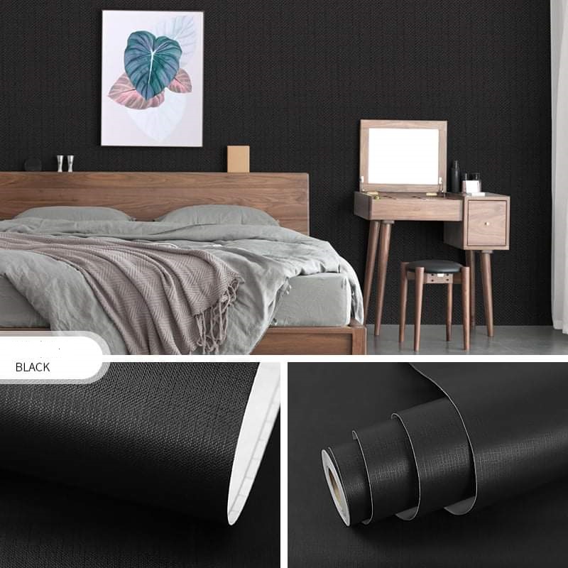 Cuộn 10m giấy dán tường Đen vân mịn có keo sẵn.