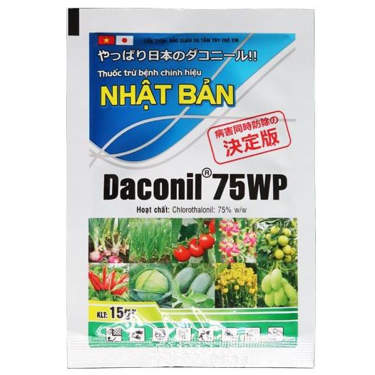 Daconil 75wp gói 15gr - đặc trị bệnh thán thư phấn trắng đốm lá sương mai mốc sương bệnh sẹo cây trồng