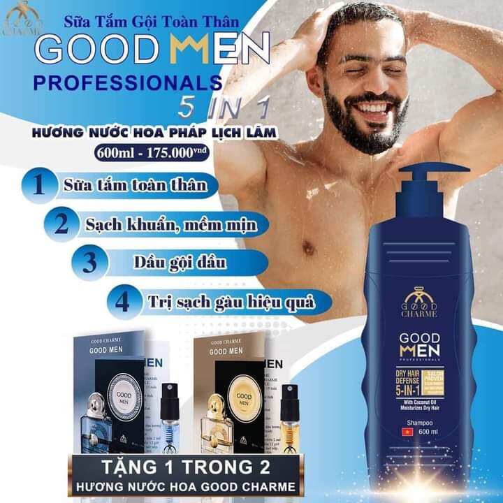 Sữa tắm gội goodmen xanh 600ml (hết tặng 3ml)