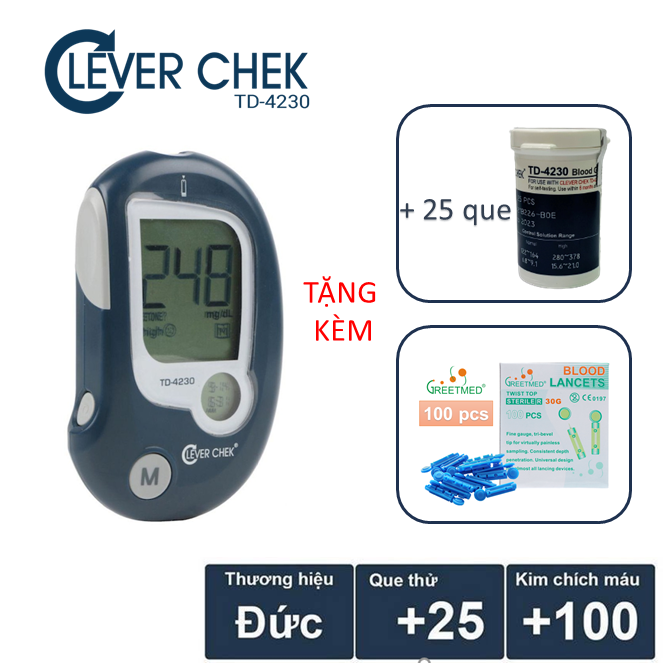 Máy đo đường huyết Clever Chek TD4230 theo dõi tiểu đường tại nhà công
