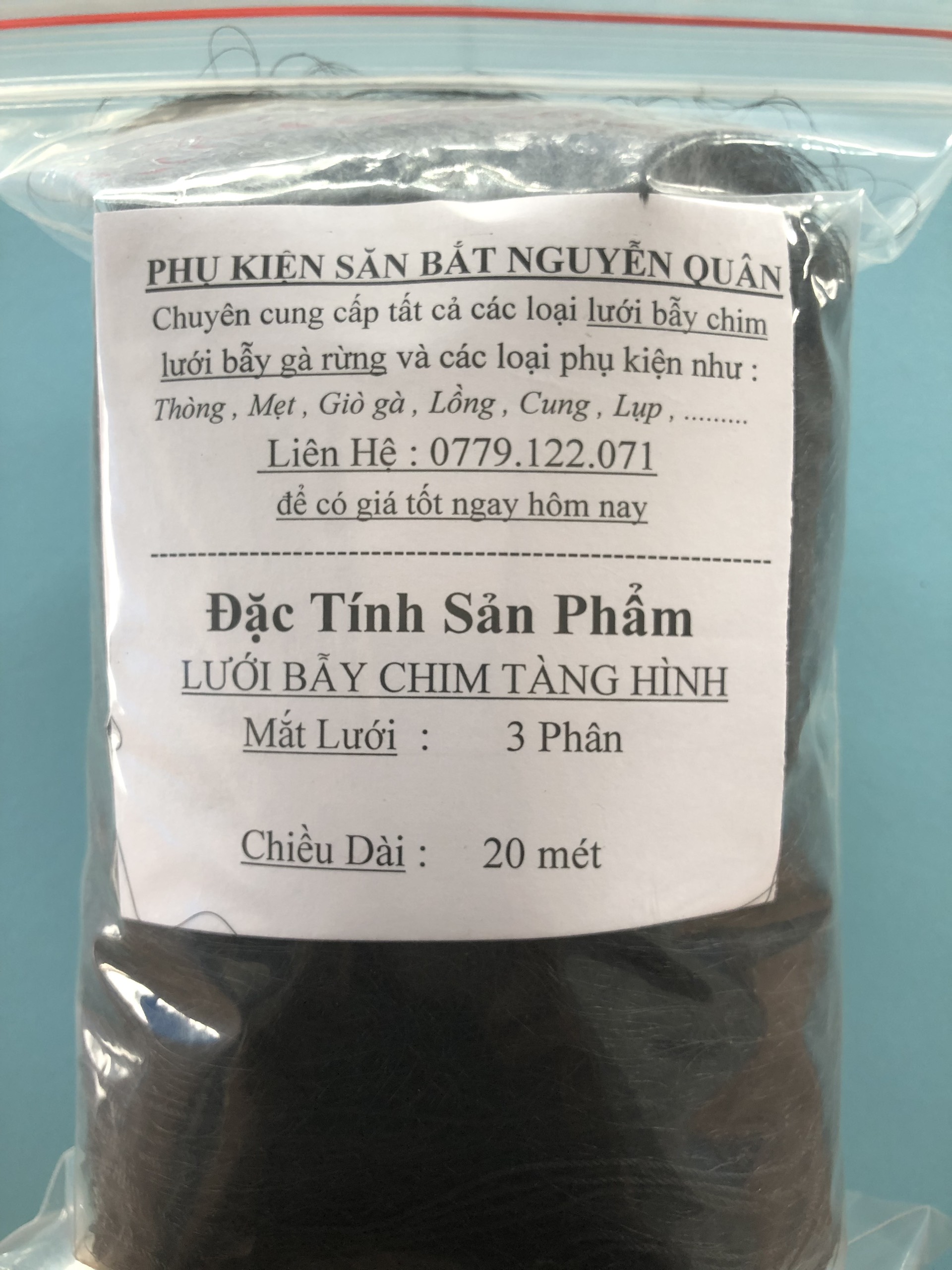 20 mét lưới tàng hình bắt chim ri , sẻ, chim sâu, chim ăn lúa phá hoại mùa màng, mắt lỗ 3 phân chiều cao 5 mét , 5 dây 4 túi đã làm sẵn!