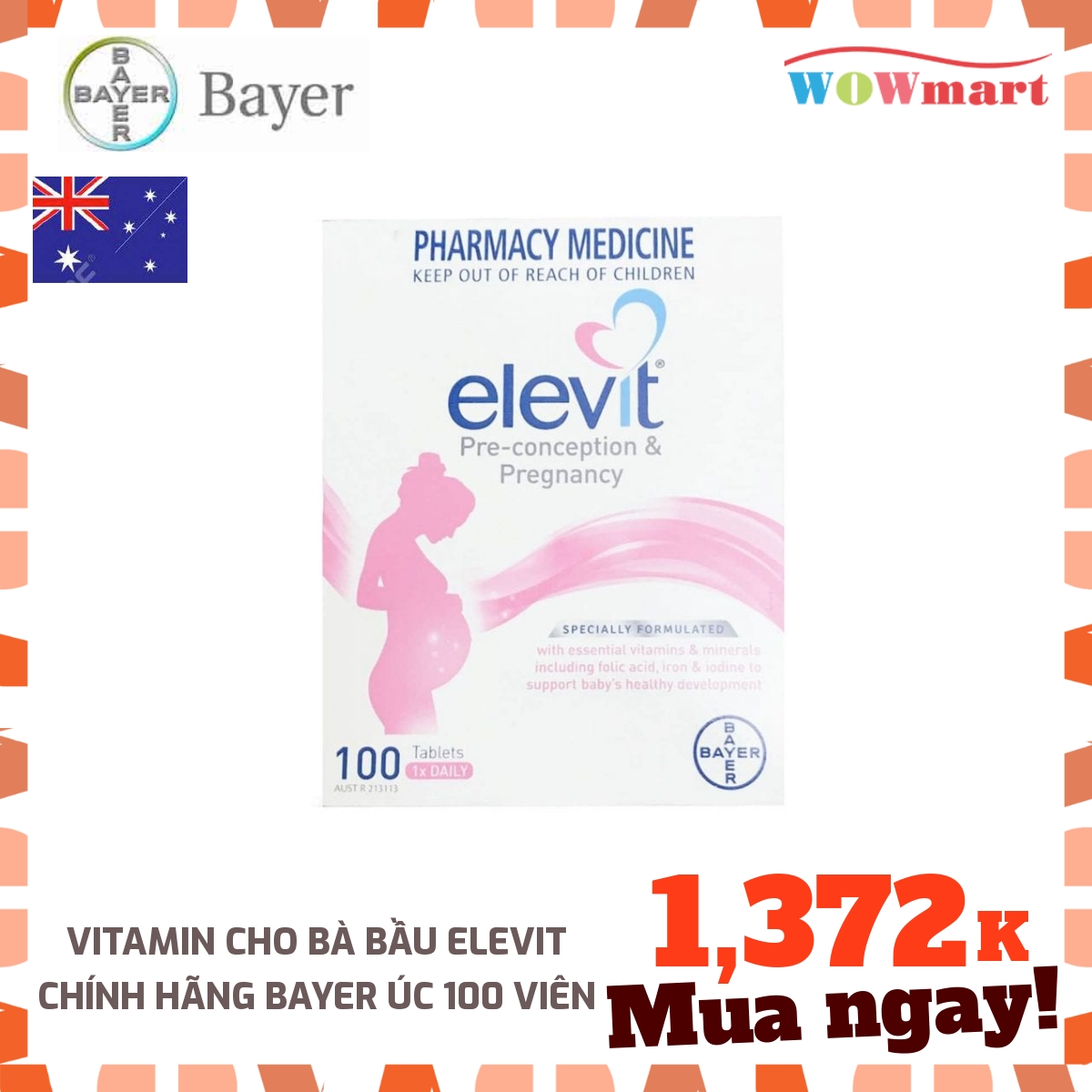 [HCM]Vitamin cho bà bầu Elevit chính hãng Bayer Úc 100 viên - [ÚC]