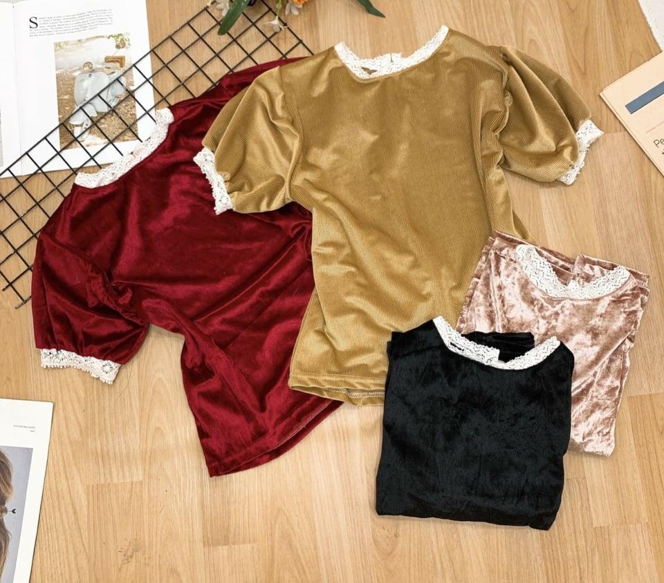 Áo nhung phối ren cổ điển TTKX0373
