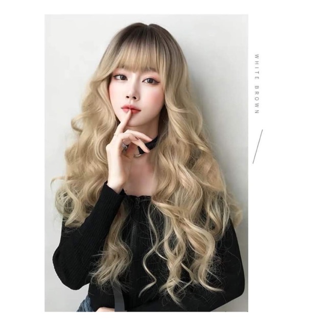 Tóc giả nữ đẹp 🥰🥰 Tóc giả nguyên đầu omber vàng tây xoăn bồng bềnh