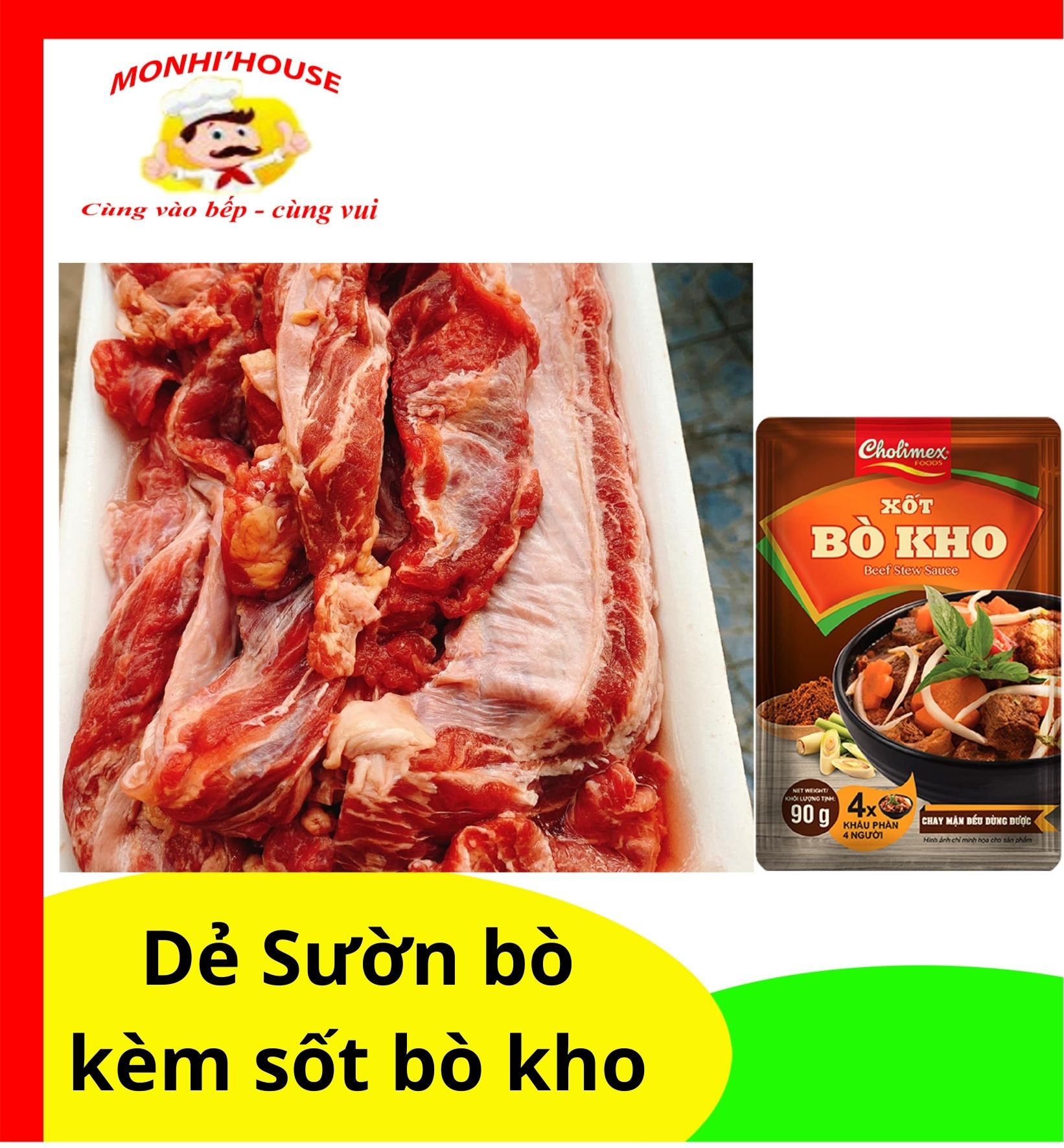 1Kg Dẻ Sườn Bò TẶNG gói gia vị bò kho 90g chuẩn vị siu ngon tiện lợi